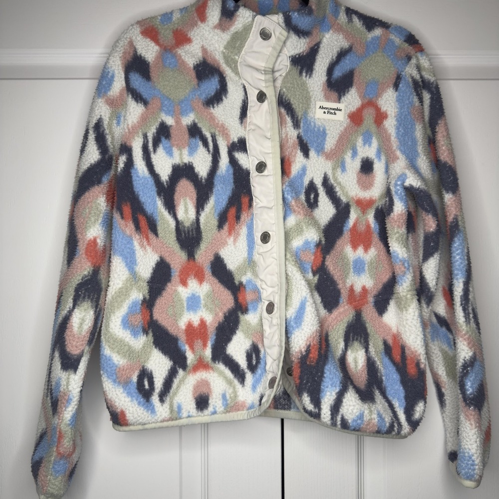 Abercrombie‎ & Fitch Jacket Kids 15/16 Multicolor Fleece Snap Geo Print
